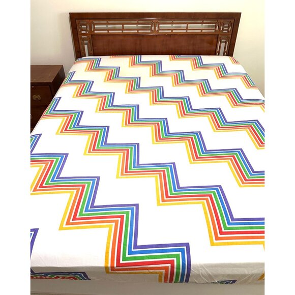 1970s vintage sheet set rainbow chevron "ricochet" pattern by Lady Pepperell - Picture 3 of 7